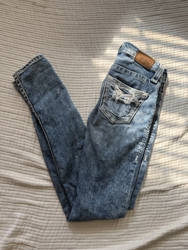 Rare Big Star Janae Skinny Jeans Sz 25 Low Rise Distressed Raw Hem Light Wash