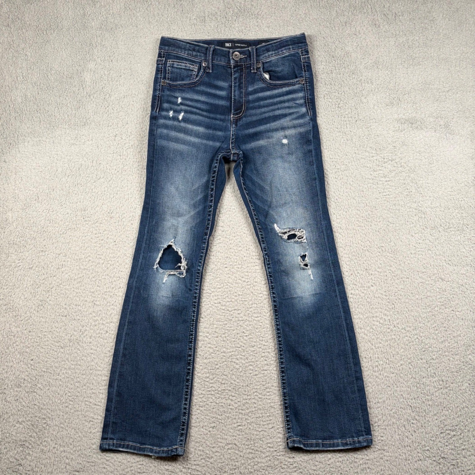 Boys Size 16 Dark Wash Distressed Stretch Denim