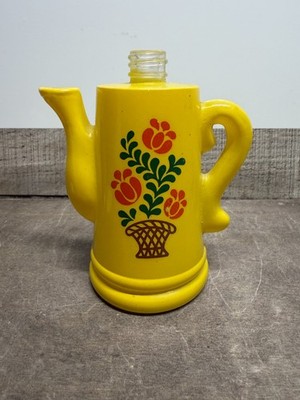 Vintage Avon Yellow Tea Kettle with Flower Design *** No Cover *** - Fast Ship