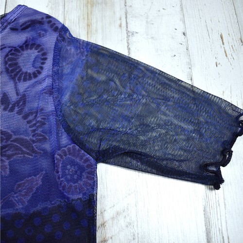 Y2K vintage blue/purple floral mesh half sleeve shirt top for girls sz 4 xsmall - Picture 3 of 6