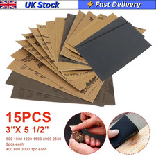15Pcs Wet and Dry Sand Paper Mixed Assorted Grit 400-3000 Paint Sandpaper Set