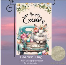 Garden Flag, 12  x18  , Easter Bunny In Truck, Thick Burlap Polyester Doublesided