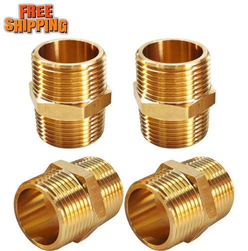 4 Pack 1" NPT Brass Hex Nipple Male x Male Pipe Fitting Solid Brass Equal Nipple