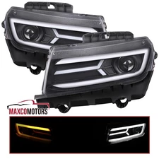 Projector Headlights Fit 2014-2015 Chevy Camaro Black Switchback LED Sequential
