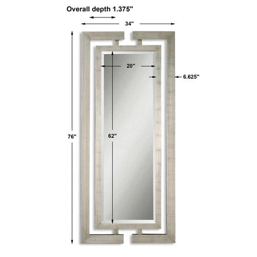 Uttermost Jamal Contemporary Wood Mirror in Scratched Silver Finish - Picture 4 of 4