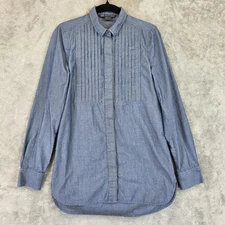 Armani Exchange Shirt Womens XXS Blue Chambray Pintuck Long Sleeve Top Cotton