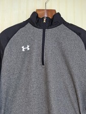 Under Armour Sweatshirt Mens Medium Gray Black Quarter Zip Loose Fit Pullover