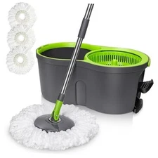 Spin Mop Bucket System,Masthome Pedal Spin Mop and Bucket with Green+dark Grey