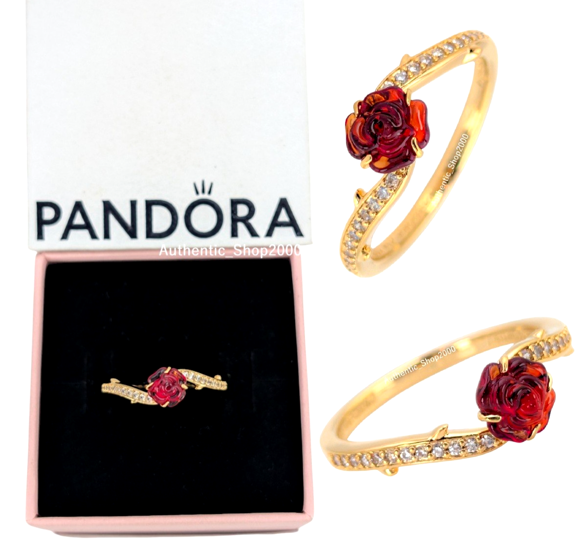 New 100% PANDORA Gold Disney Beauty and the Beast Enchanted Rose