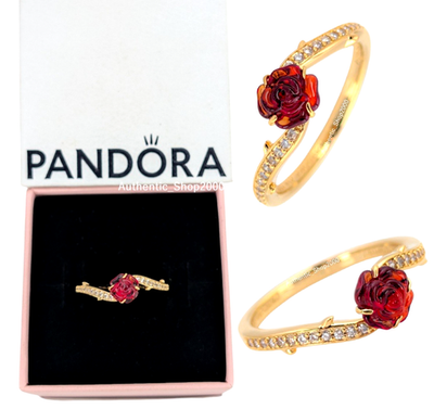 New 100% PANDORA Gold Disney Beauty and the Beast Enchanted Rose