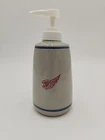 Vtg Red Wing Pottery Stoneware Blue Glazed Soap Lotion Dispenser Red Logo