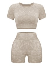 Womens Workout Sets 2 Piece - Seamless Acid Wash Yoga Outfits Leggings Shorts...