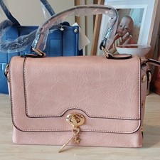Alpini Pink Pebbled Faux Leather Small Crossbody Top Handle Bag Zip Strap Gold