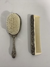 Vintage Silver Plated Ornate Heavy Duty Brush And Comb Vanity Set