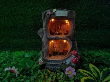 Solar Figurine Lights Fairy Tree House - Fun Natural Sculpture Led Indo Outdo
