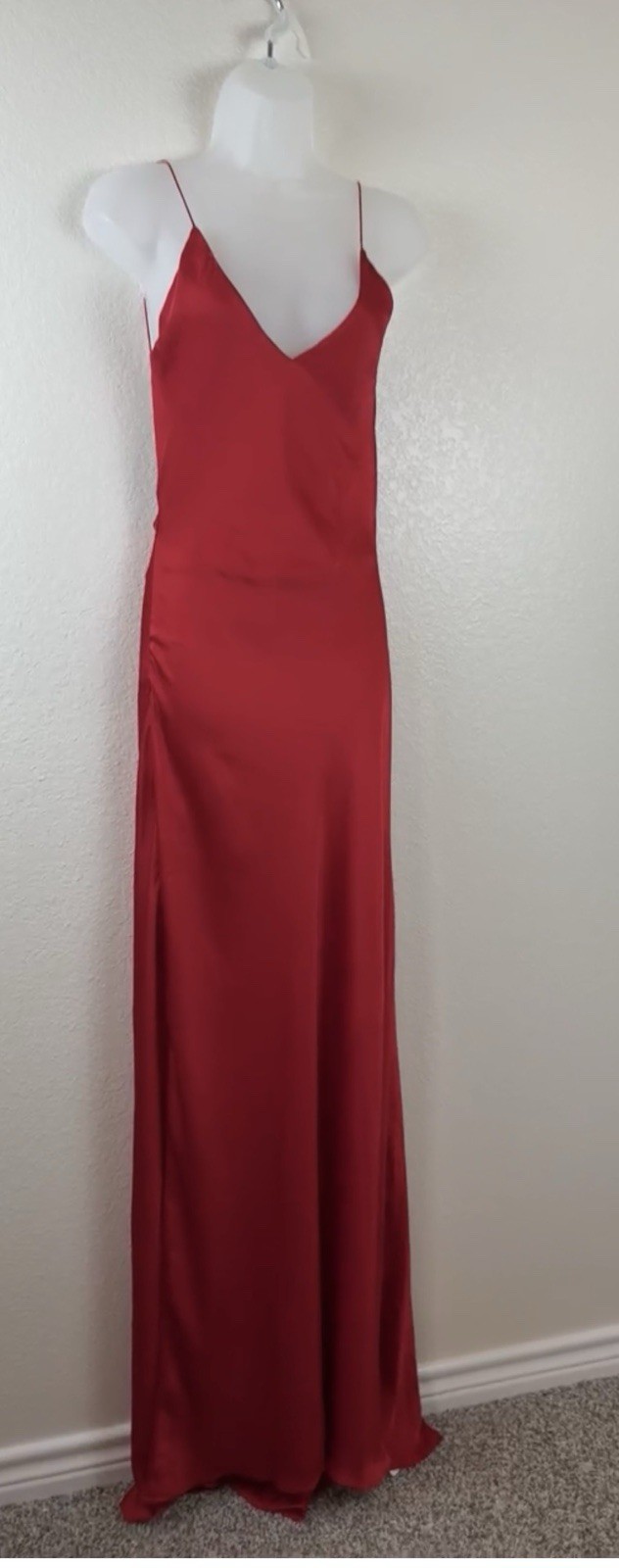 Women's Red Satin Slip Dress with Spaghetti Straps