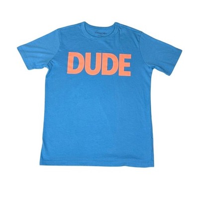 J.Crew Crewcuts Boys ''DUDE'' Graphic Tee Bright Blue & Orange Size Large (10-11)