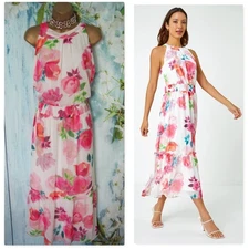 ROMAN OCCASION DRESS SIZE 20, Stunning Floral Chiffon Tiered halter neck dress