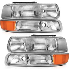 Headlight Assembly Set For Chevrolet Tahoe 00-2006 Chrome Housing Halogen