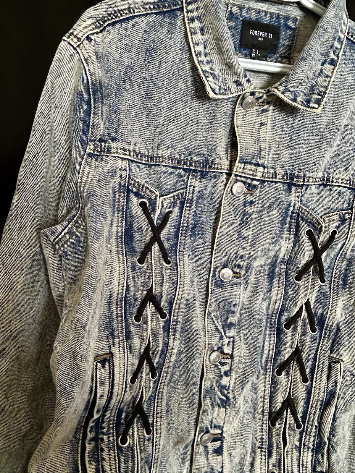 Forever 21 men’s  Blue Denim Jacket Lace-Up Sides Button Front Pockets  image 3