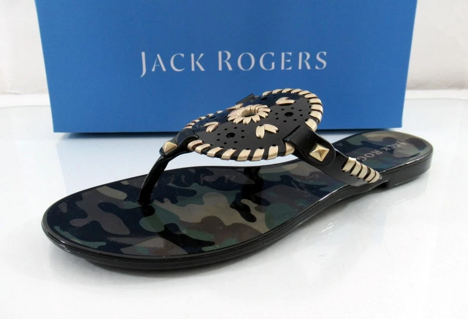 Jack Rogers Georgica Jelly Flip Flop Thong Sandals Camo / Black / Gold Size 7 - Image 2 of 4