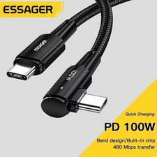 90 Degree Angle USB-C to USB-C Charger Cable Fast Charging Cable Type Sync Cord