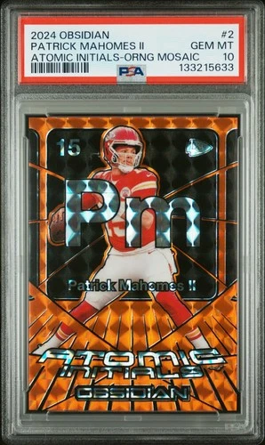 2024 OBSIDIAN #2 PATRICK MAHOMES II ATOMIC INITIALS ORANGE MOSAIC PSA 10 LOW POP