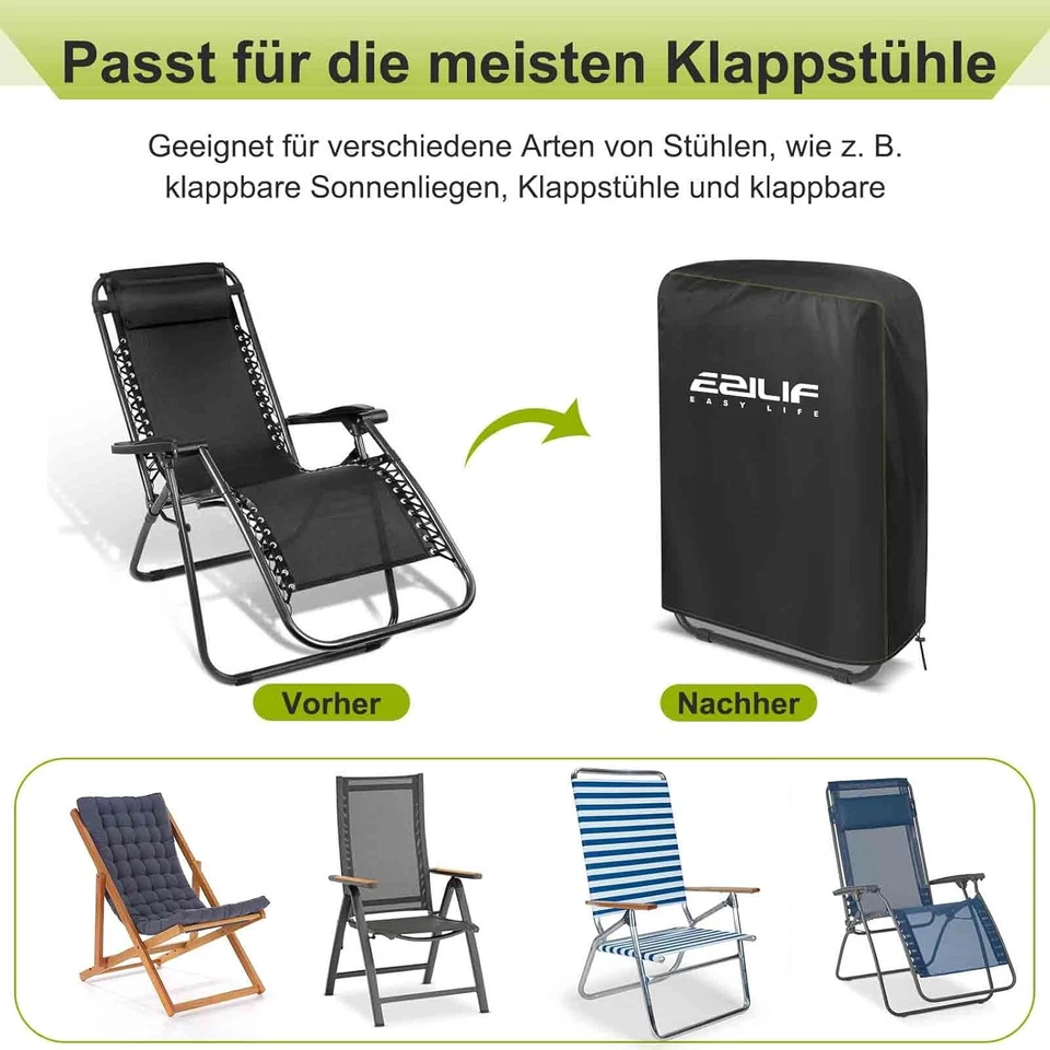 Klappstühle Schutzhülle 2 Stück, Gartenstuhl Abdeckung Wasserdicht, Winddicht, A - Bild 3 von 4