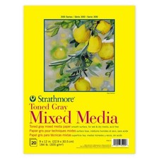 Strathmore 300 Series Mixed Media Pad, Toned Gray, Tape Binding, 184lb Gray
