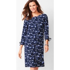 Talbots floral print crepe shift dress scallop neckline 3/4 sleeves, size 12P