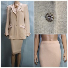 St. John Evening Champagne Gold Jacket Skirt Suit L Size 12 14 Buttons Pockets