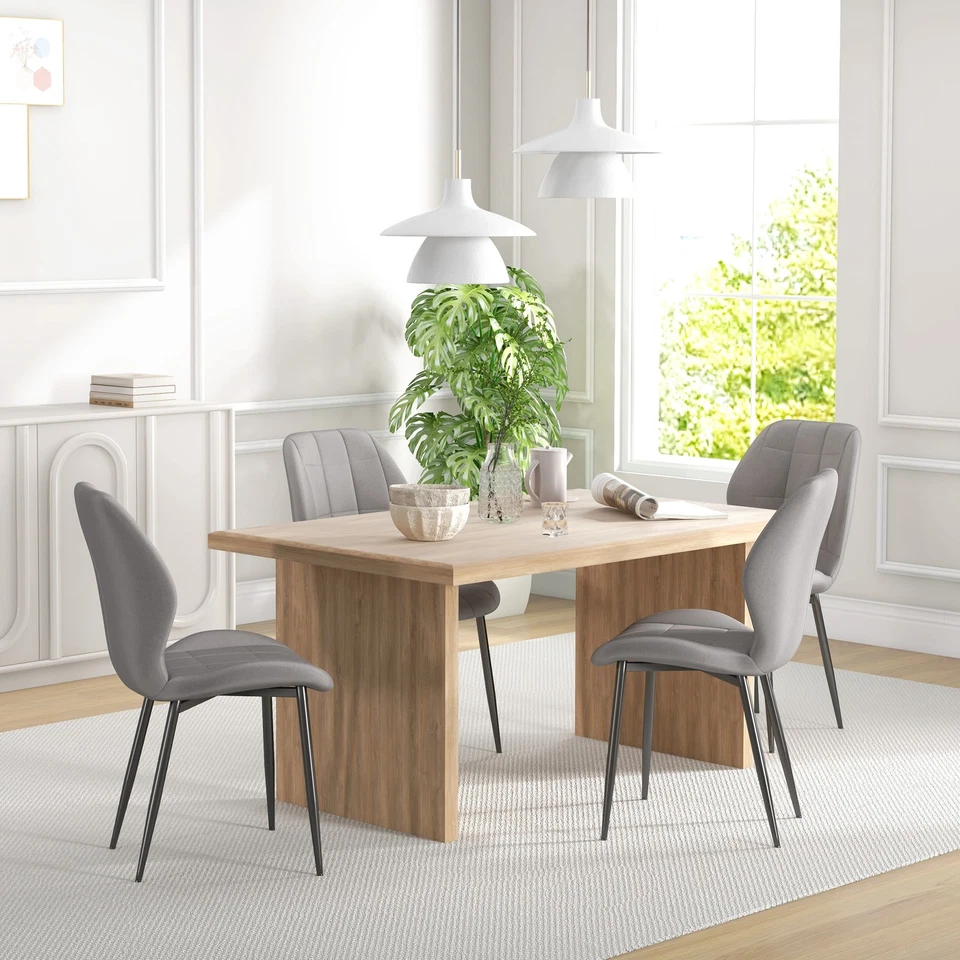 HOMCOM Set 4 Sedie da Pranzo Moderne con Rivestimento in Flanella, Grigio - Immagine 3 di 4