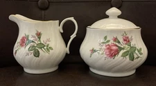 Lynns Victorian Rose Creamer & Sugar Bowl w/Lid China