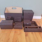 Brown Leather Style Desk Set with 8 Accessories- Desk Storage Organizer Set
