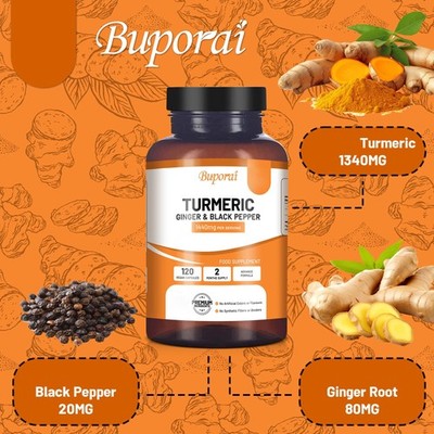 Turmeric Ginger & Black Pepper Capsules - Turmeric Supplements - Vegan - 120pcs