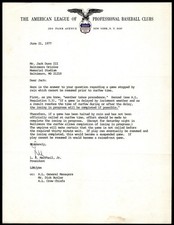 Lee MacPhail AL President Baseball Signed 1977 Letter to Jack Dunn *LP15