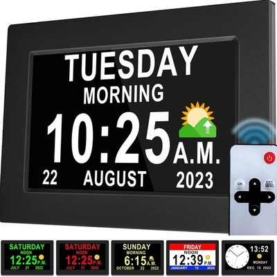 Véfaîî Demenz Uhr 2.0 mit automatischer Sommerzeit, 20 individuelle Erinnerungen, 7 Zoll, 7'' schwarz