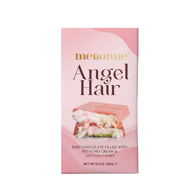 Meronne Angel Hair Ruby Chocolate Bar   Pistachio Cream & Cotton Candy 6.35oz