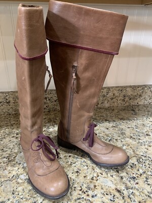 Anthropologie Schuler Dolmen Ribbon Tall Riding Boots Women s 7.5 Tan