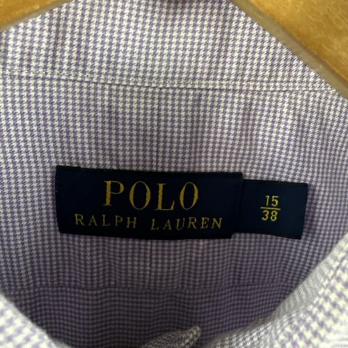 Polo Ralph Lauren Men Shirt 15 Purple White Micro Gingham Check Button Up Cotton - Picture 6 of 14