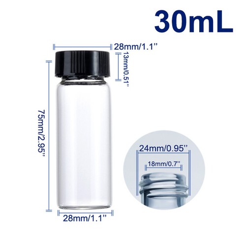Fiala per campioni da laboratorio 30 ml, contenitori per campionamento liquidi, barattoli di conservazione in vetro trasparente, 100 pezzi - Foto 14 di 17