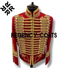 Jimi Hendrix Red Wool Hussar Jacket,Napoleonic Pelisse Military Uniform Jacket