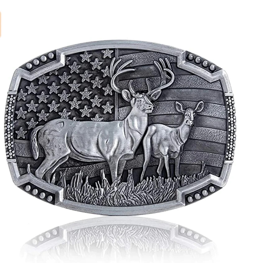 Buck Deer American Flag Belt Buckle USA Hunter Antique  display picture 1