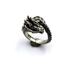 Silver Tone Dragon Adjustable Wrap Ring Detailed Scales Fantasy Biker