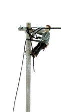 LINEWORKER REPAIRING a Damaged Line, Perched UP on Pole O Finished Worker