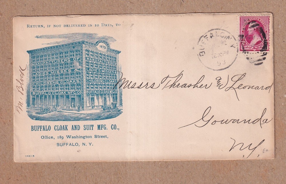 1893 Buffalo NY Cloak & Suit Mfg Co vintage advertising cover