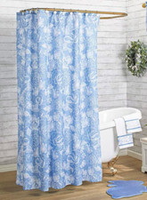 Blue and White Floral Shower Curtain Fabric 72x72 Flowers