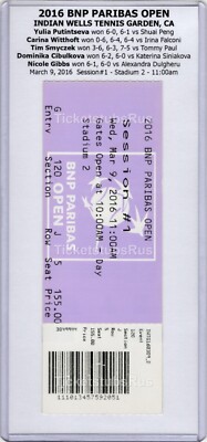 2016 BNP Paribas Open Indian Wells 3/9 Session#1 Stadium 2 FULL Tennis Ticket