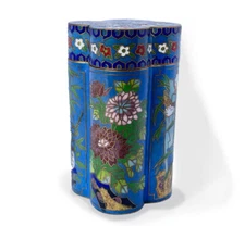 Vintage Early 20th Century Chinese Cloisonné Quatrefoil Canister Caddy Brass