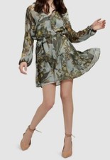 $108 Guess Women's Green Floral Print Veronica Chiffon Dress Size US S